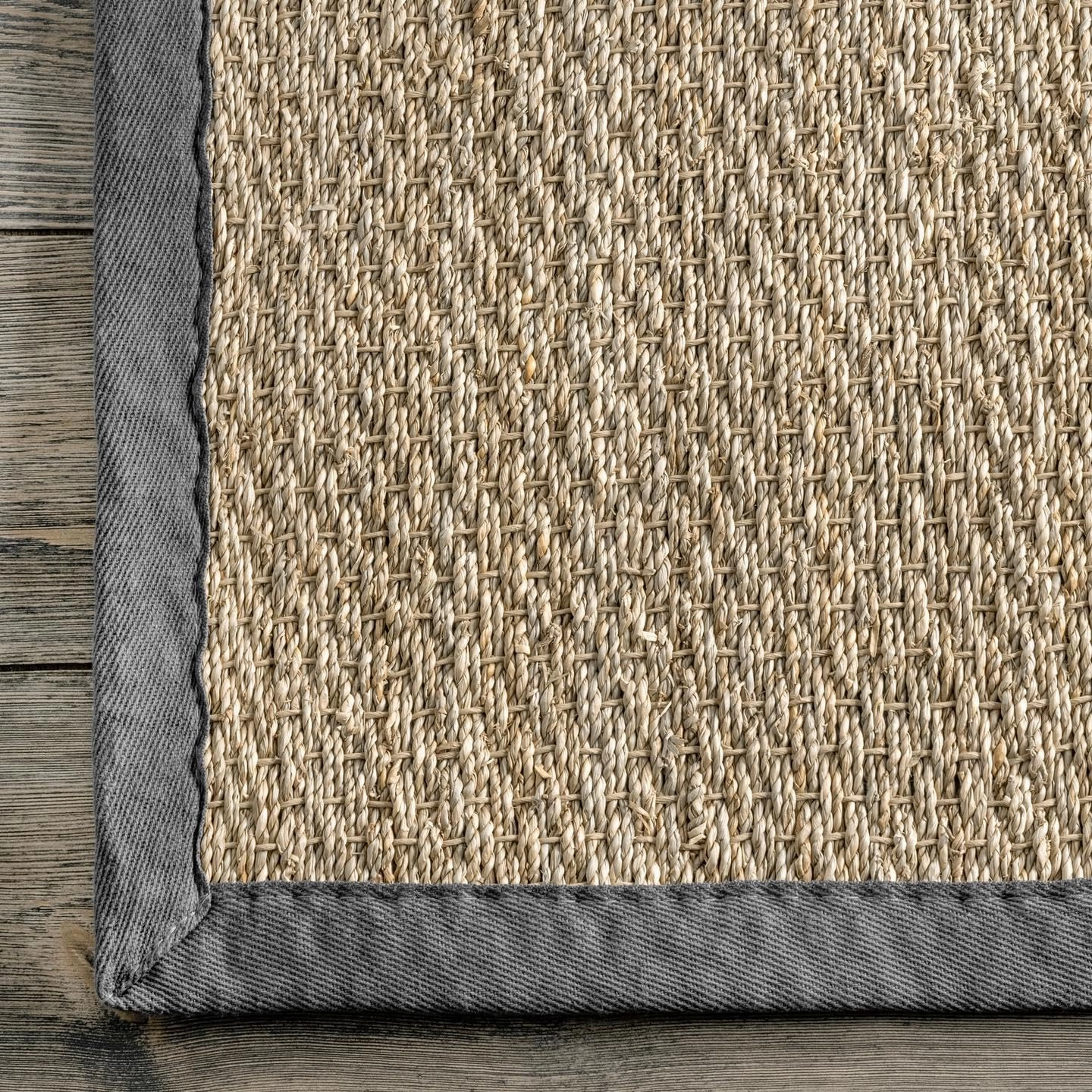 nuLOOM 2x6 Elijah Seagrass Area Rug, Dark Grey, Solid Farmhouse Style, Cotton Bordered, Basketweave, Natural Fiber, For Bedroom, Dining Room, Living Room, Hallway, Office, Kitchen, Entryway