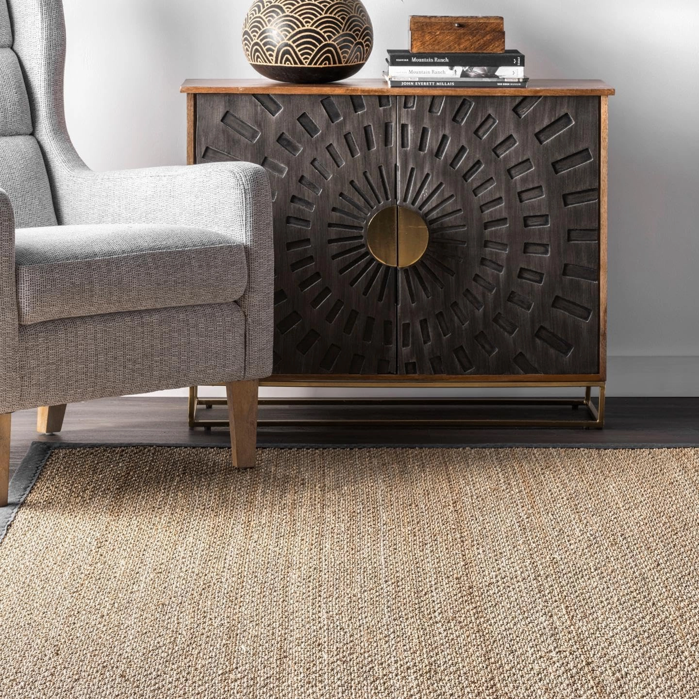 nuLOOM 2x6 Elijah Seagrass Area Rug, Dark Grey, Solid Farmhouse Style, Cotton Bordered, Basketweave, Natural Fiber, For Bedroom, Dining Room, Living Room, Hallway, Office, Kitchen, Entryway