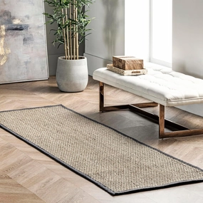nuLOOM 2x6 Elijah Seagrass Area Rug, Dark Grey, Solid Farmhouse Style, Cotton Bordered, Basketweave, Natural Fiber, For Bedroom, Dining Room, Living Room, Hallway, Office, Kitchen, Entryway