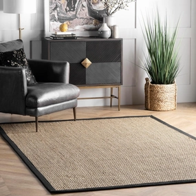nuLOOM 3x4 Elijah Seagrass Area Rug, Black, Solid Farmhouse Style, Cotton Bordered, Basketweave, Natural Fiber, For Bedroom, Dining Room, Living Room, Hallway, Office, Kitchen, Entryway