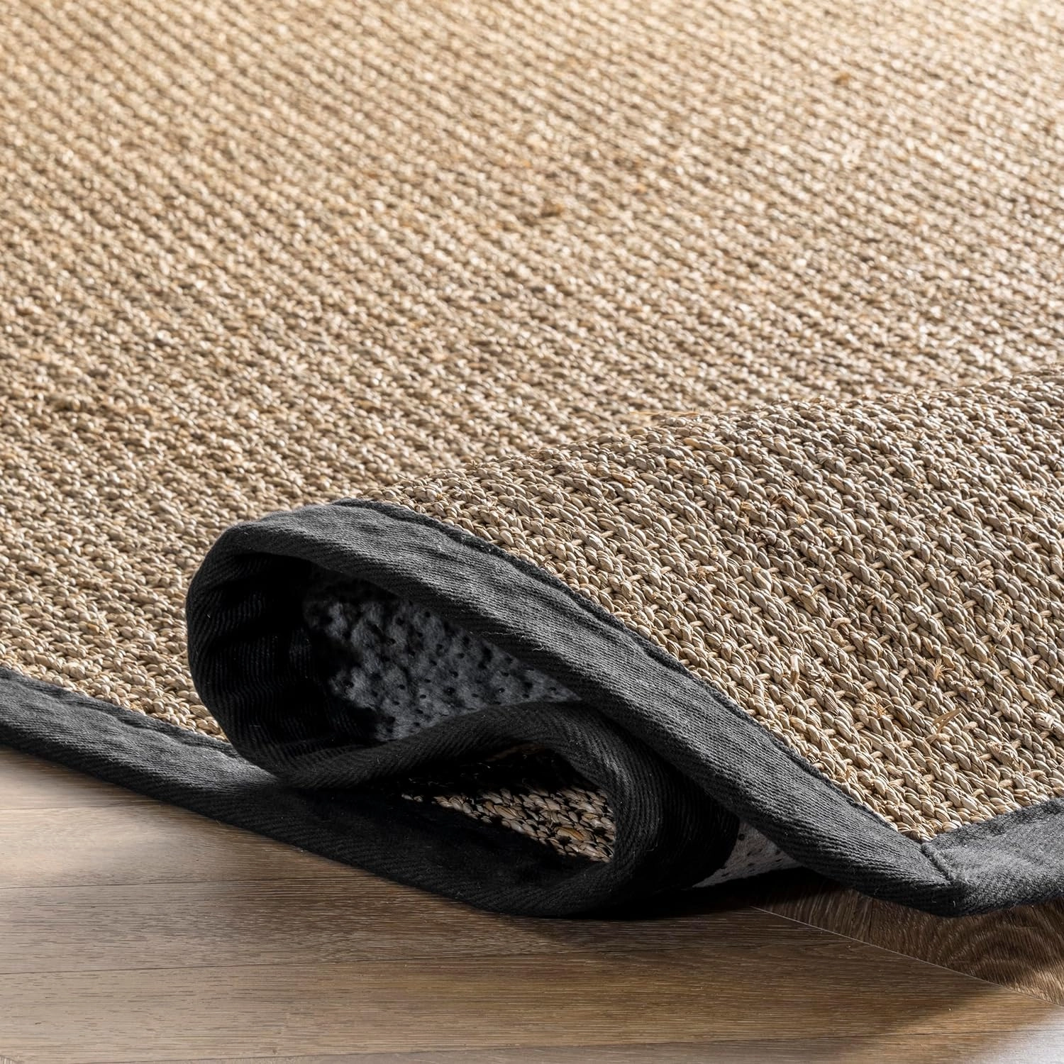 nuLOOM 3x4 Elijah Seagrass Area Rug, Black, Solid Farmhouse Style, Cotton Bordered, Basketweave, Natural Fiber, For Bedroom, Dining Room, Living Room, Hallway, Office, Kitchen, Entryway