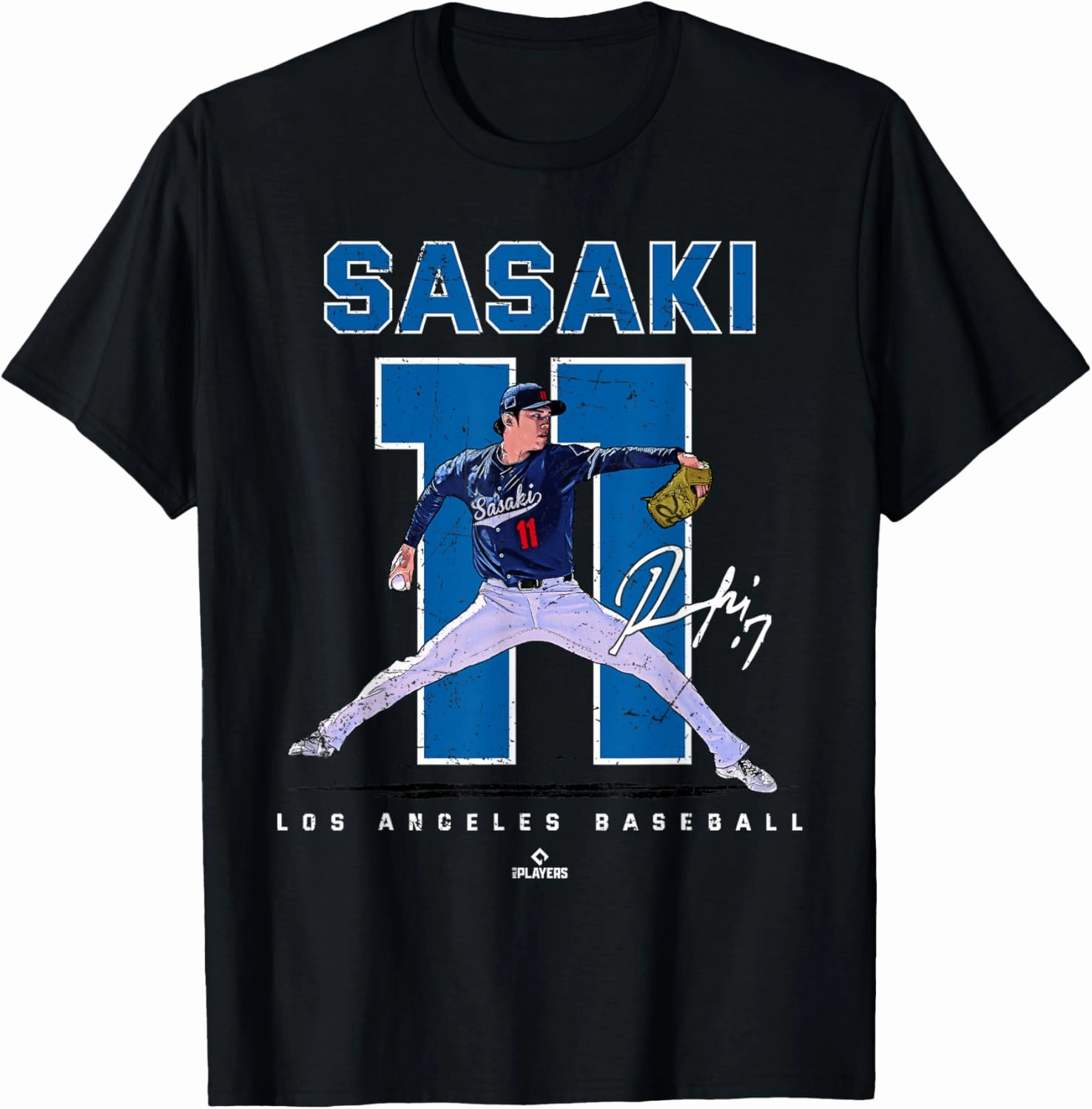 Number and Portrait Roki Sasaki Los Angeles Baseball MLBPA T-Shirt