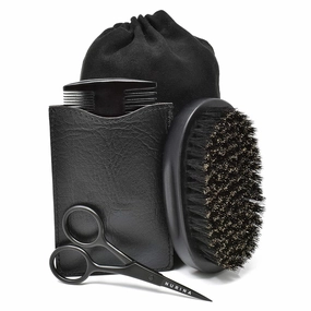 NURINA Beard Grooming Set for Men - Wooden Comb, Boar Bristle Brush, Stainless Steel Scissors, Travel-Friendly Shaping Tool, and Moustache Comb