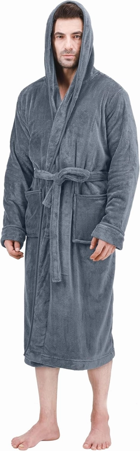 NY Threads Men's Hooded Fleece Bathrobe Plush Long Spa Robe