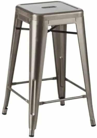 OCC Tolix Style Backless Metal Industrial Stacking Counter Height Stool Gunmetal - Set of 2