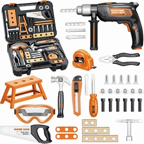 OCHIDO Kids Tool Set with Tool Box & Electronic Toy Drill, 41PCS Toddler Tool Set Kids Construction Toys for Ages 3,4,5,6,7,8, Kids Tools Boy Toys for Boys Christmas Birthday Gifts