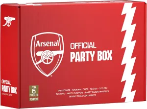 Official Arsenal FC Party Box for 6 Guests | All in One 75 pcs incl. Disposable Tableware Set w/Cutlery, Jersey Foil Balloons, Decorations & Party Favors | Perfect for Matchday & birthday celebrate