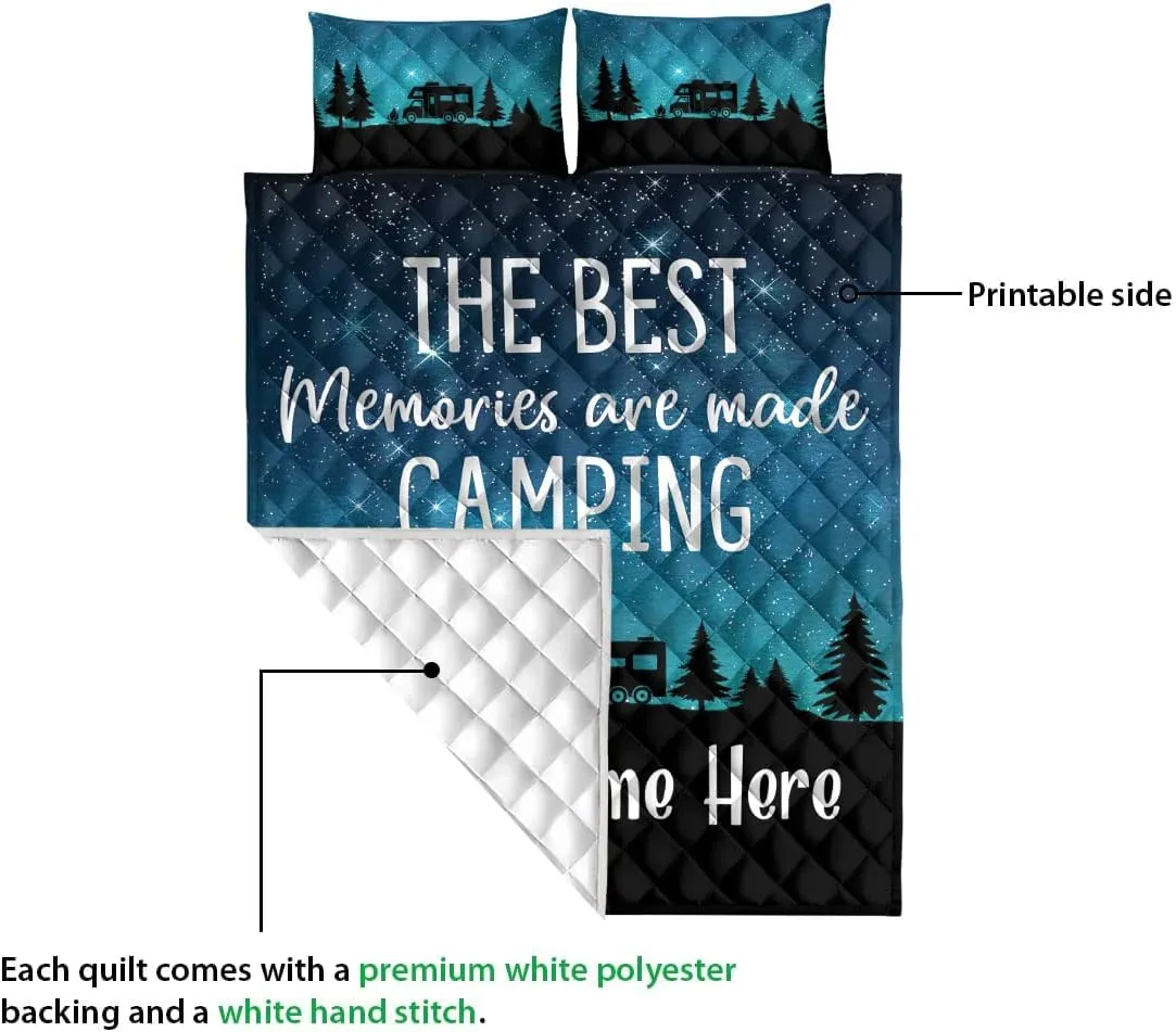 OhaPrints Custom The Best Memories are Made Camping Class C Personalized Name Quilt Blanket & Pillowcases, Quilts Bedding Set & Pillow Cover, King Queen Double Twin Throw Full Size Bedspread Bed Sets