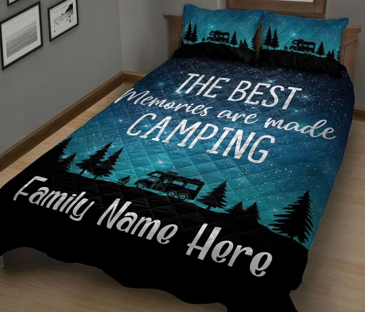 OhaPrints Custom The Best Memories are Made Camping Class C Personalized Name Quilt Blanket & Pillowcases, Quilts Bedding Set & Pillow Cover, King Queen Double Twin Throw Full Size Bedspread Bed Sets