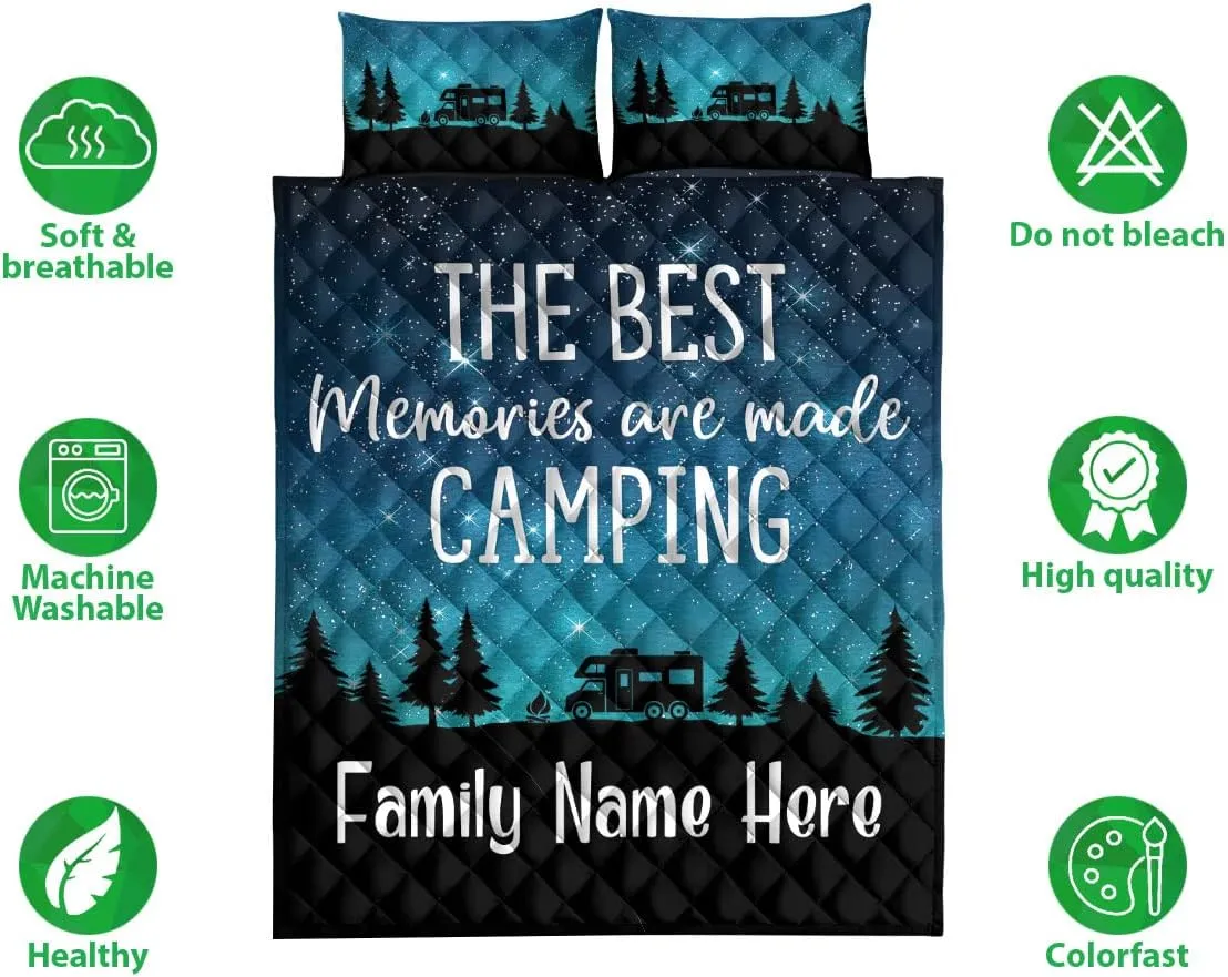 OhaPrints Custom The Best Memories are Made Camping Class C Personalized Name Quilt Blanket & Pillowcases, Quilts Bedding Set & Pillow Cover, King Queen Double Twin Throw Full Size Bedspread Bed Sets
