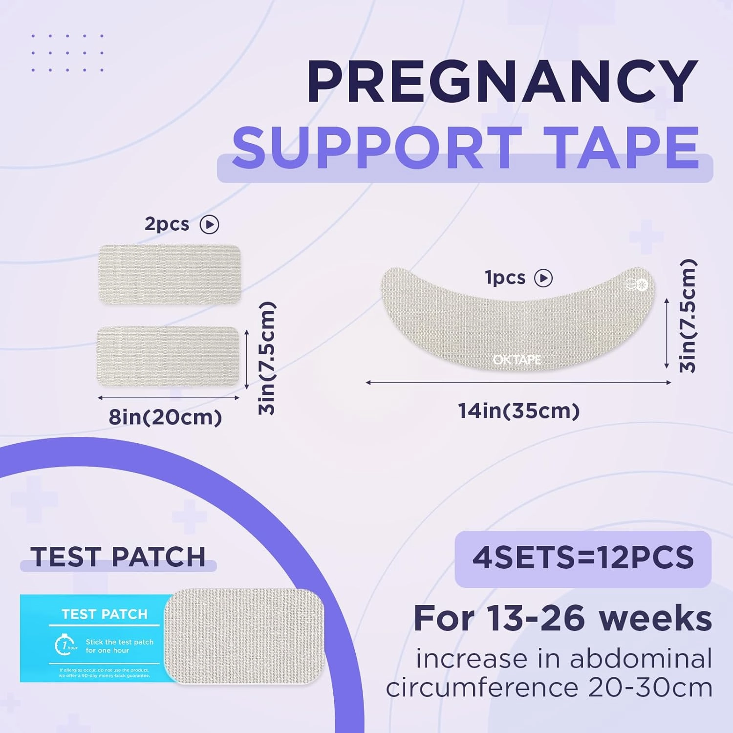 OK TAPE Pregnancy Belly Tape, Hypoallergenic Precut Belly Band Support, Relief Maternity Round Ligament Pain/Back Pain/Belly Pain, Women Pregnancy Must Haves, 4 Sets, Fashion Grey - for 13-26 Weeks