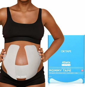OK TAPE Pregnancy Belly Tape, Hypoallergenic Precut Belly Band Support, Relief Maternity Round Ligament Pain/Back Pain/Belly Pain, Women Pregnancy Must Haves, 4 Sets, Fashion Grey - for 13-26 Weeks