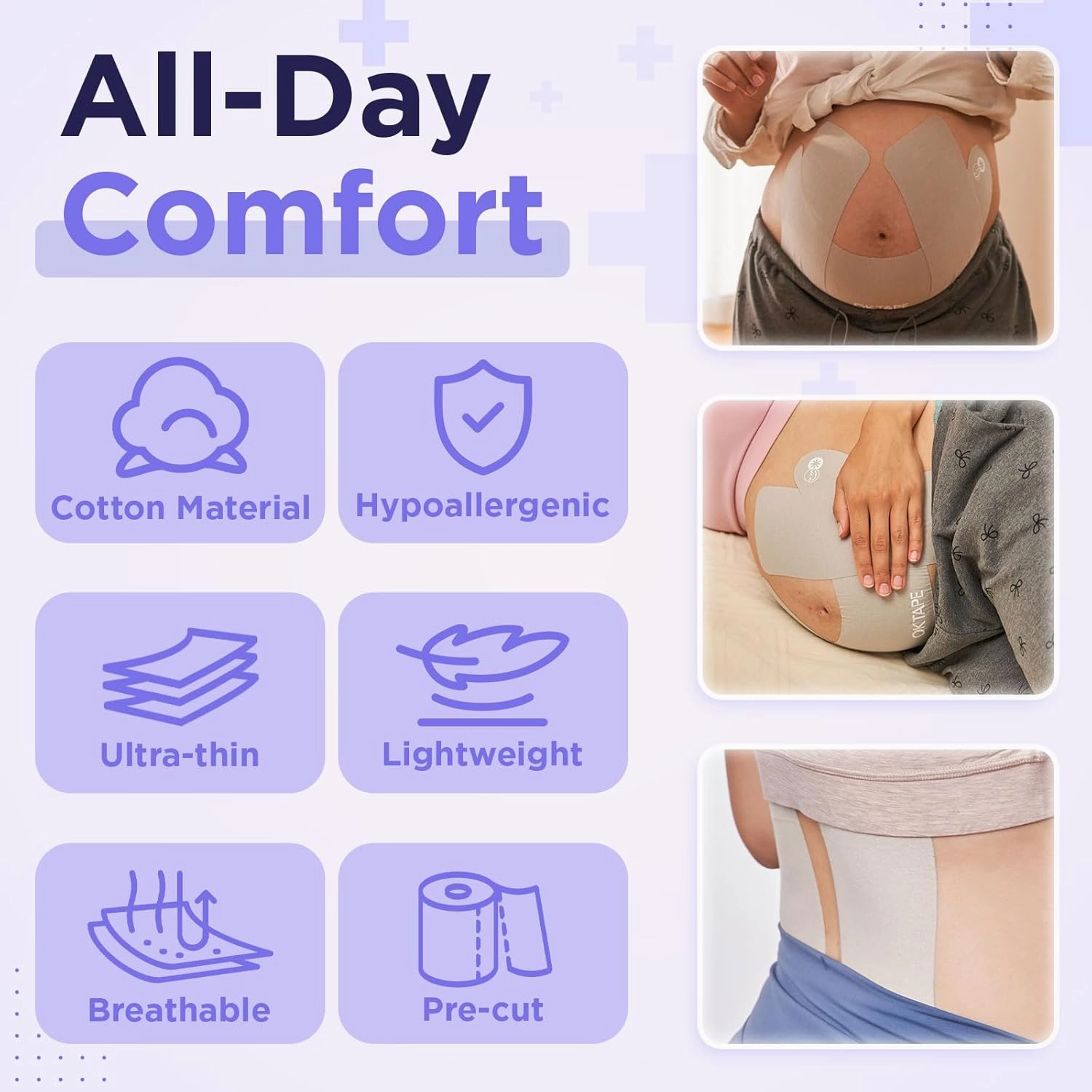 OK TAPE Pregnancy Belly Tape, Hypoallergenic Precut Belly Band Support, Relief Maternity Round Ligament Pain/Back Pain/Belly Pain, Women Pregnancy Must Haves, 4 Sets, Fashion Grey - for 13-26 Weeks