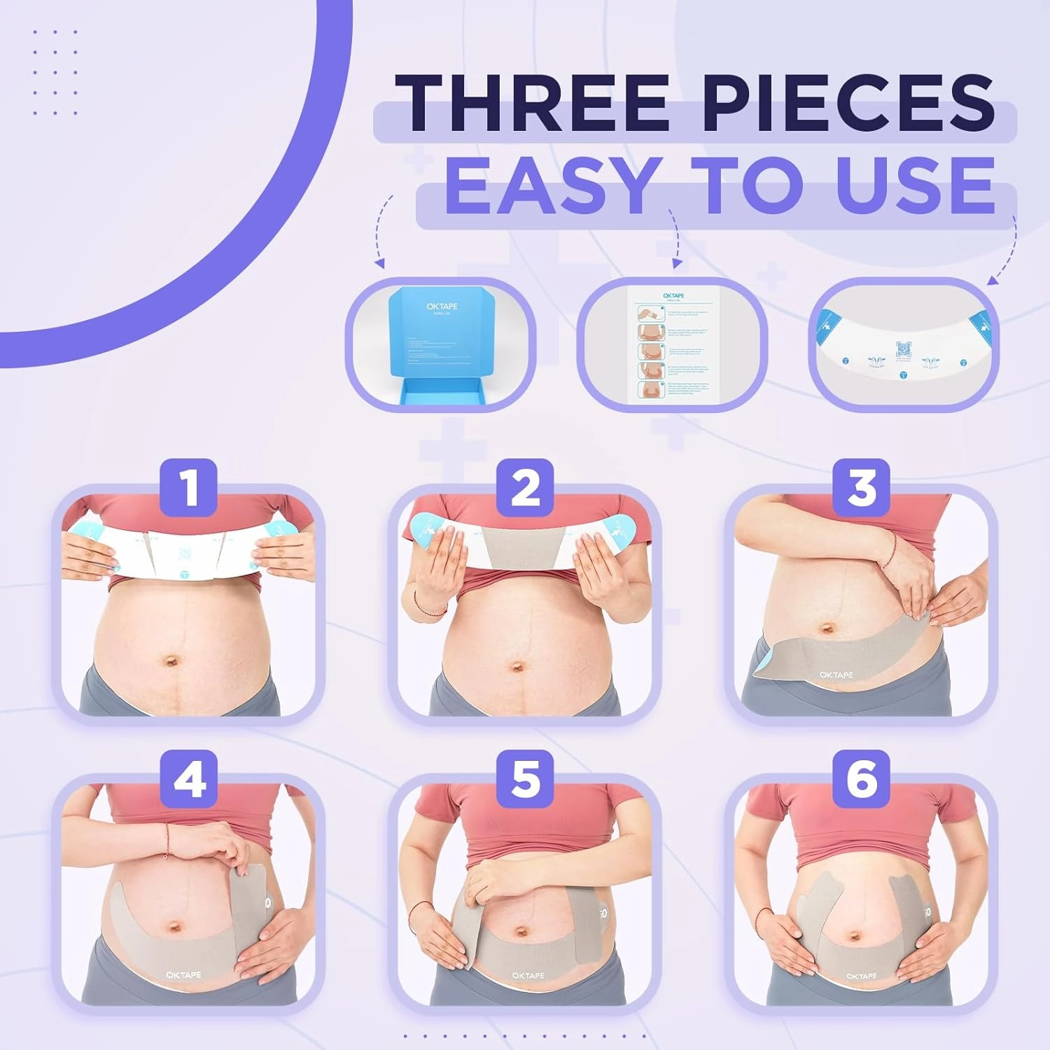OK TAPE Pregnancy Belly Tape, Hypoallergenic Precut Belly Band Support, Relief Maternity Round Ligament Pain/Back Pain/Belly Pain, Women Pregnancy Must Haves, 4 Sets, Fashion Grey - for 13-26 Weeks