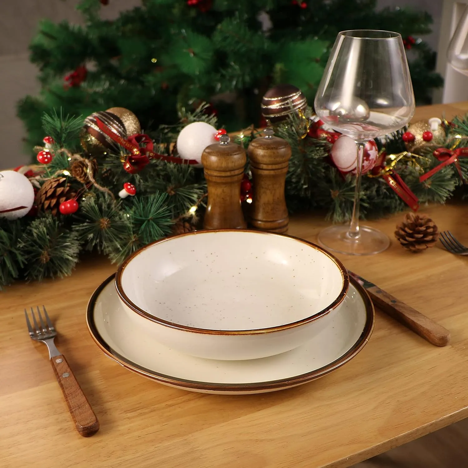 ONEMORE 18 Piece Dinnerware Set Porcelain - Oven, Microwave and Dishwasher Safe (Creamy White)