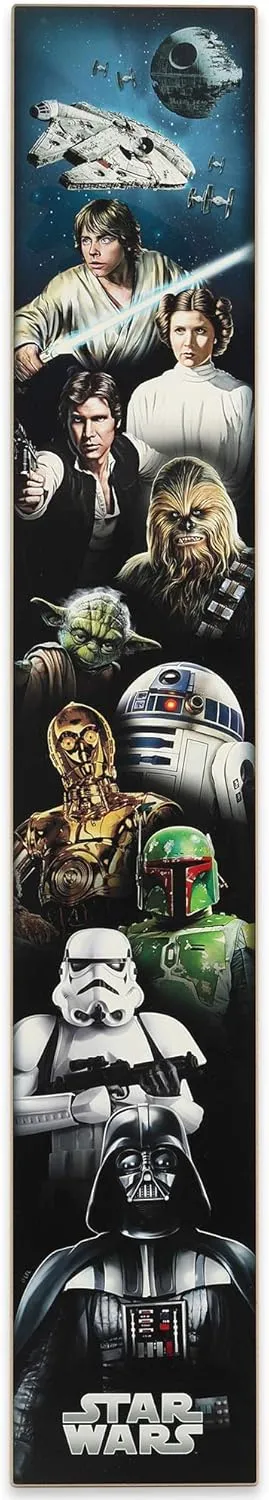 Open Road Brands Disney Star Wars Line Up Vertical Wood Wall Decor - Classic Star Wars Wall Art For Home Decorating