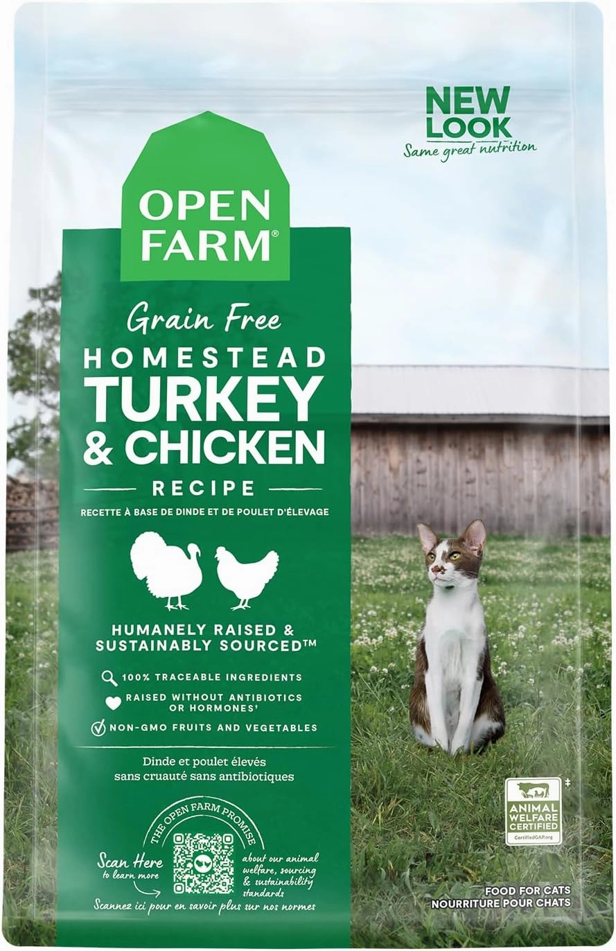 Open Farm Homestead Turkey & Chicken Grain-Free Dry Cat Food, Wild-Caught Fish Recipe with Non-GMO Superfoods and No Artificial Flavors or Preservatives, 8 lbs