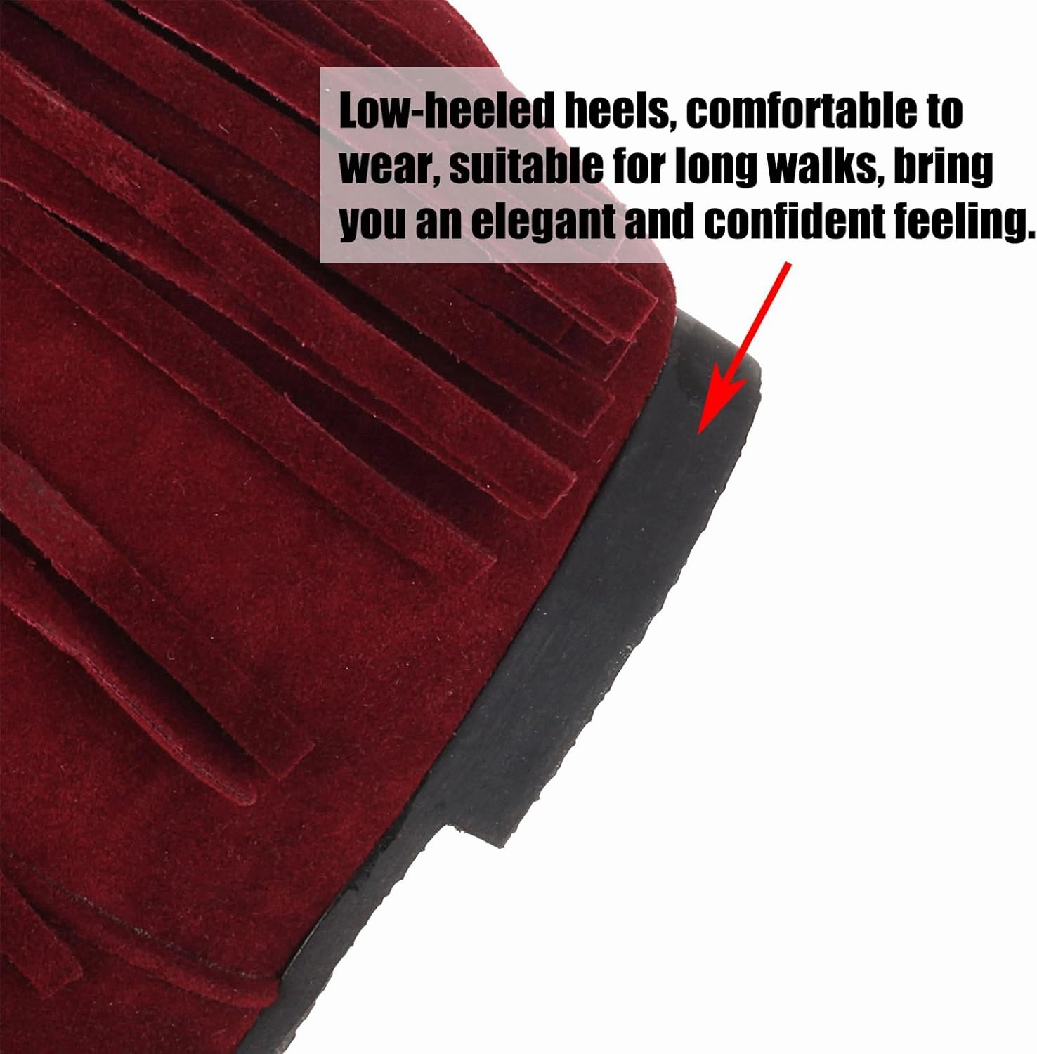 Optigard Women's Suede Plush Fringe Mid Calf Boots,Fashion Round Toe Pull On Retro Knee High Low Heel Dress Cowgirl Boots