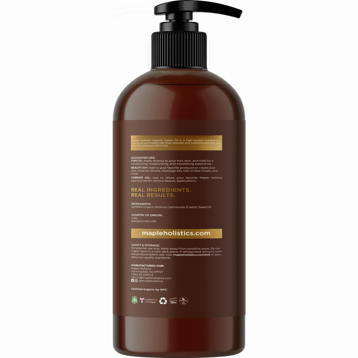 Organic Castor Oil Hexane Free - USDA Organic Castor Oil for Body Detox Hair Growth & Skin Care - Extra Virgin Organic Hair Oil for Dry Damaged Hair and Carrier Oil for Essential Oils Mixing (16oz)
