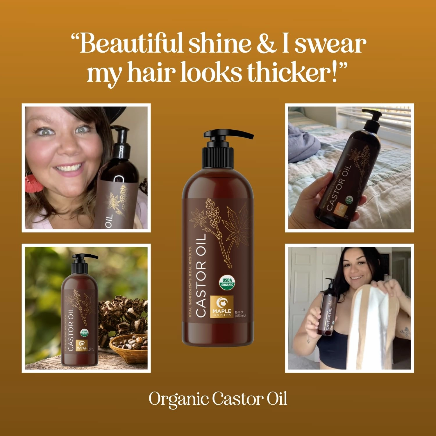 Organic Castor Oil Hexane Free - USDA Organic Castor Oil for Body Detox Hair Growth & Skin Care - Extra Virgin Organic Hair Oil for Dry Damaged Hair and Carrier Oil for Essential Oils Mixing (16oz)