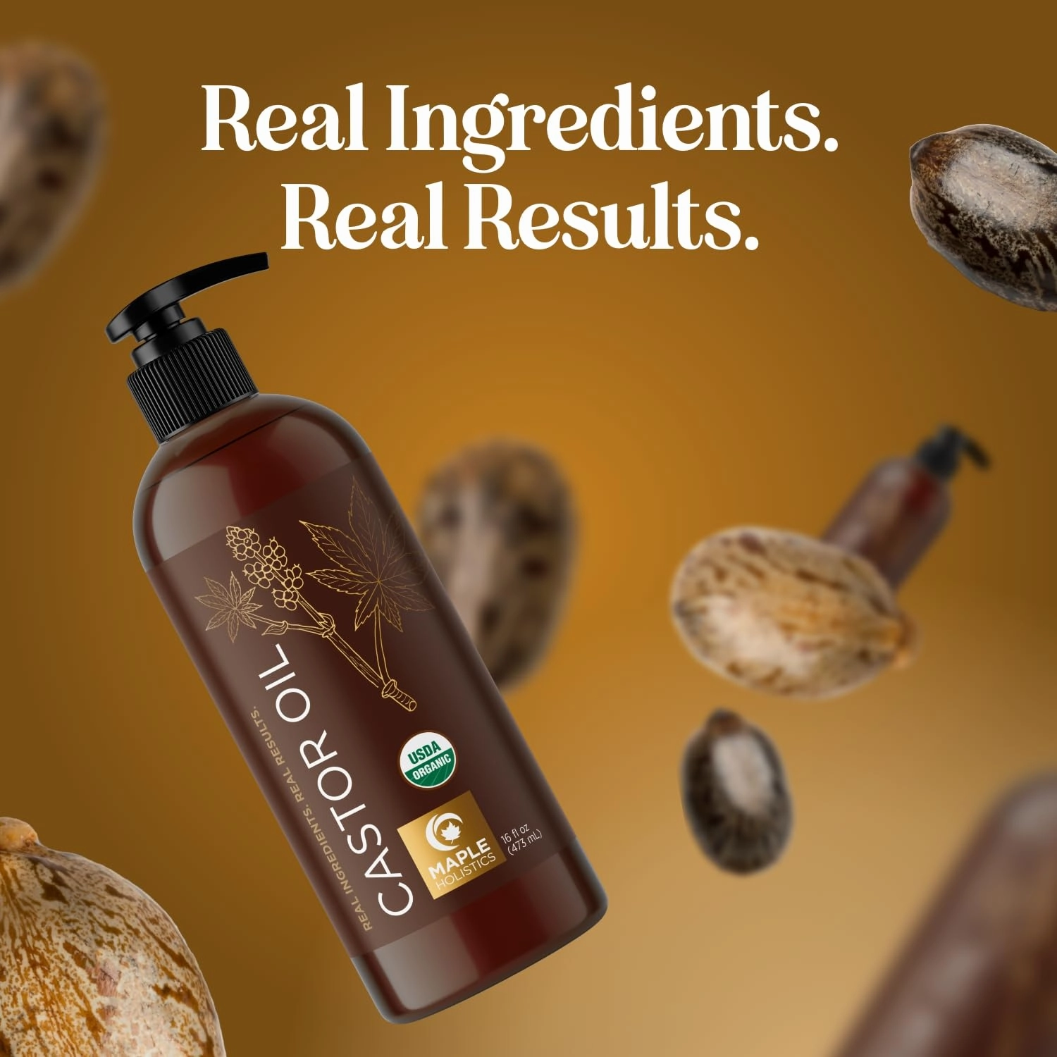 Organic Castor Oil Hexane Free - USDA Organic Castor Oil for Body Detox Hair Growth & Skin Care - Extra Virgin Organic Hair Oil for Dry Damaged Hair and Carrier Oil for Essential Oils Mixing (16oz)