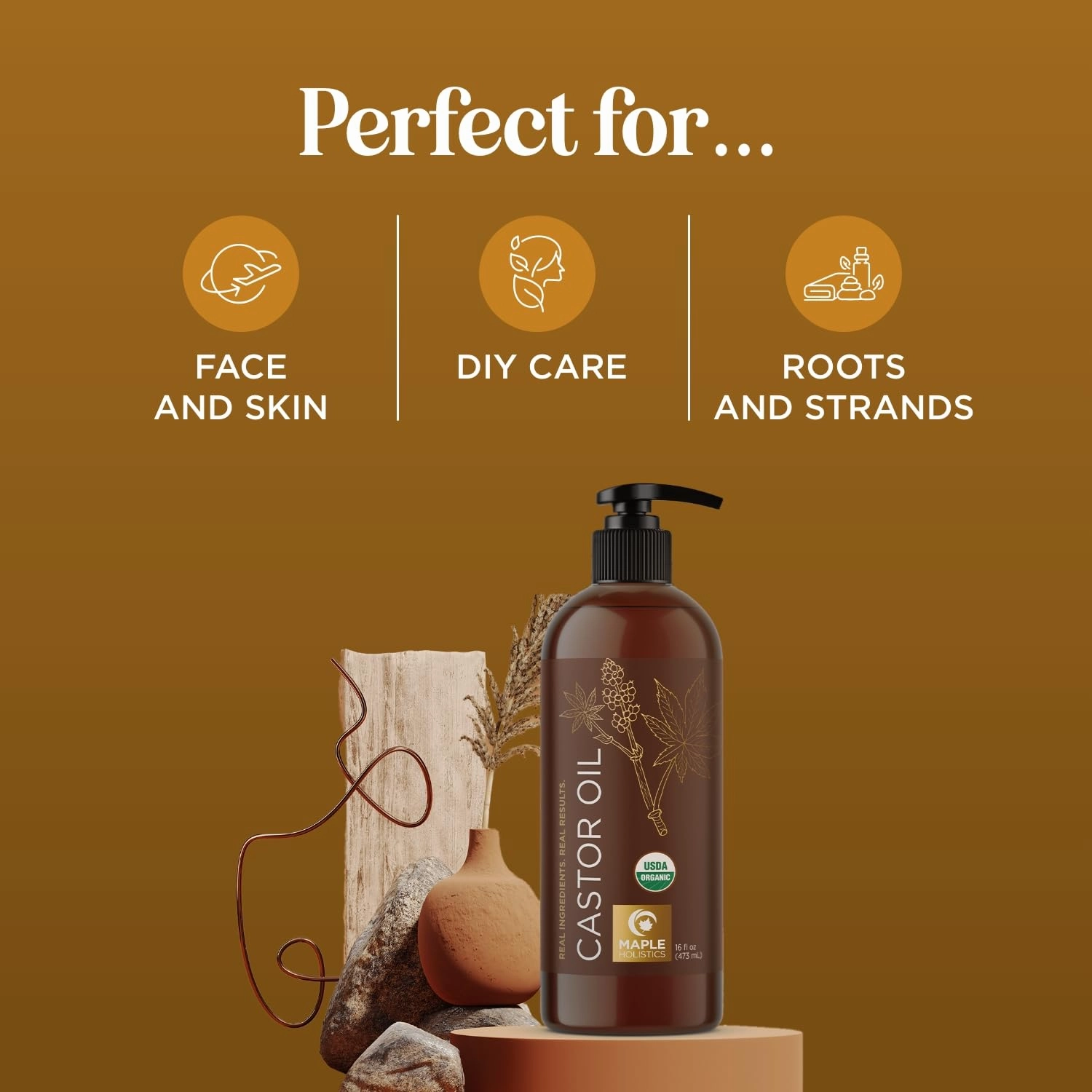 Organic Castor Oil Hexane Free - USDA Organic Castor Oil for Body Detox Hair Growth & Skin Care - Extra Virgin Organic Hair Oil for Dry Damaged Hair and Carrier Oil for Essential Oils Mixing (16oz)
