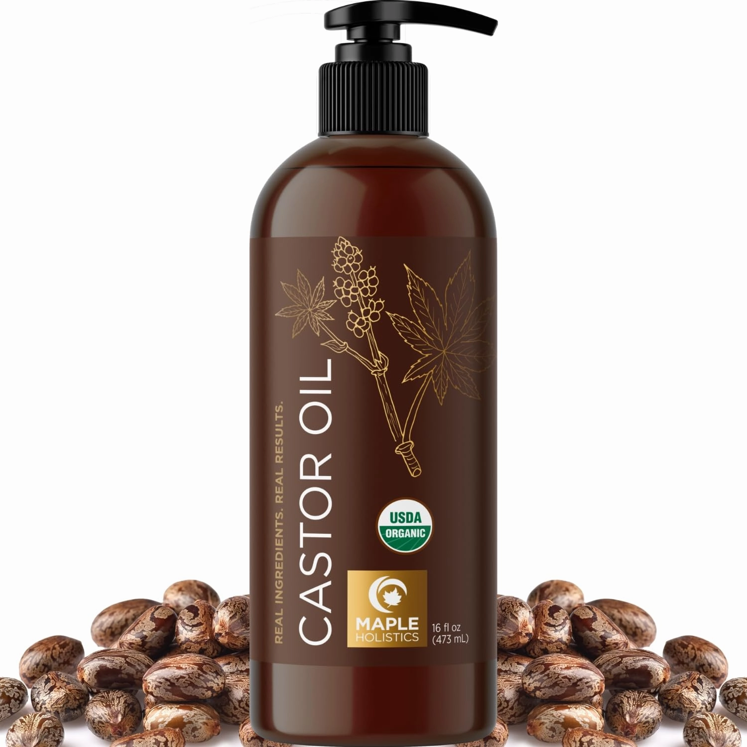 Organic Castor Oil Hexane Free - USDA Organic Castor Oil for Body Detox Hair Growth & Skin Care - Extra Virgin Organic Hair Oil for Dry Damaged Hair and Carrier Oil for Essential Oils Mixing (16oz)