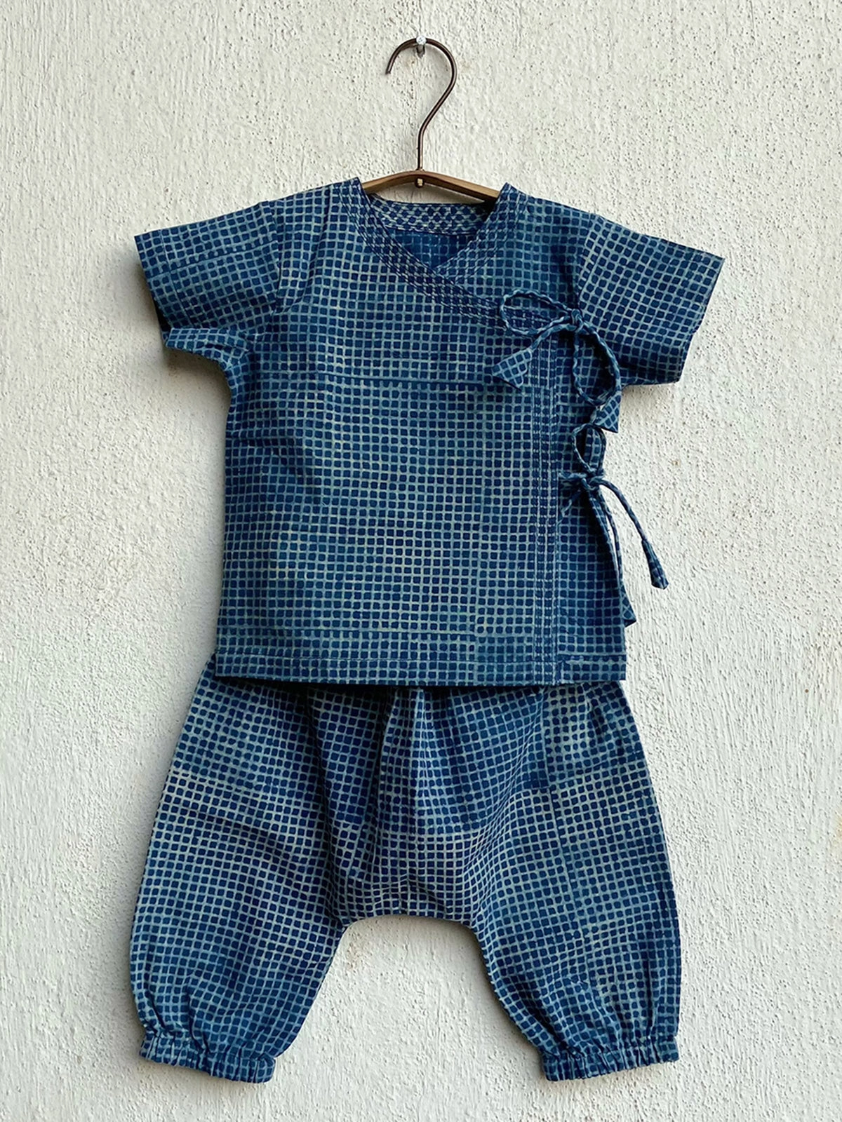 Organic Check Angarakha Set Indigo