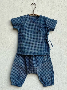 Organic Check Angarakha Set Indigo