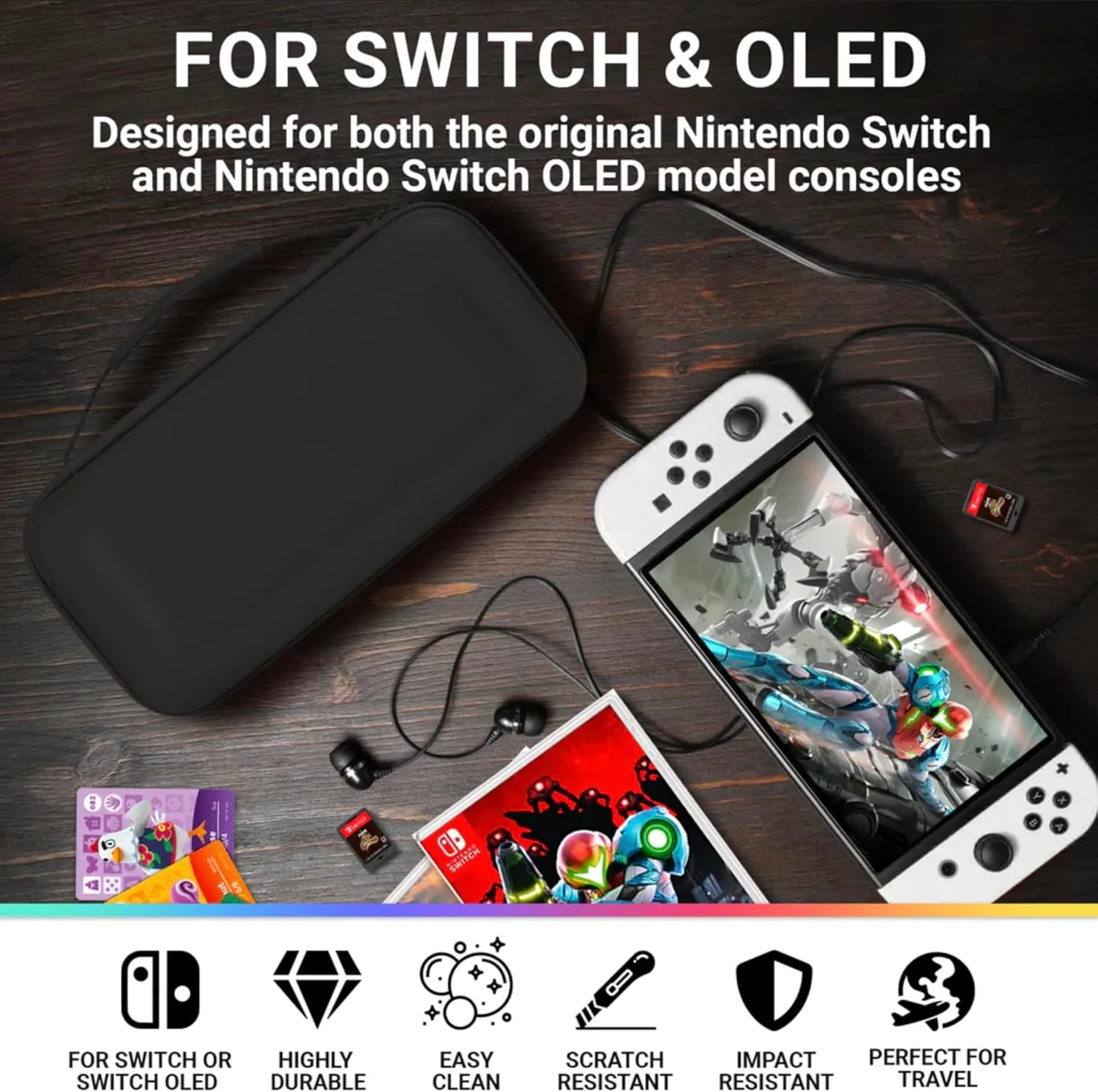 Orzly Carry Case Compatible with Nintendo Switch and New Switch OLED Console -Protective Hard Portable Travel Carry Case Shell Pouch with Pockets for Accessories and Games