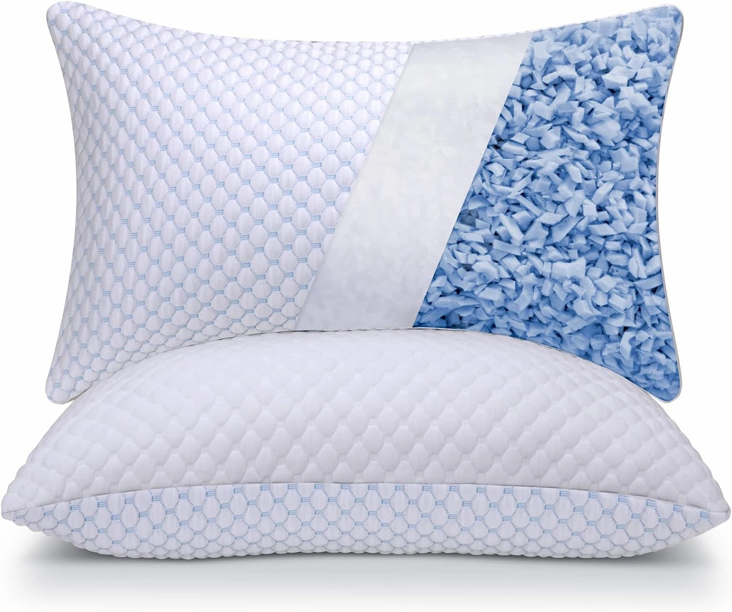 OSBED Cooling Adjustable Shredded Memory Foam Pillows Queen Size Set of 2 - Temperature-Regulating for All Sleepers with Dual Airflow Ventilation(CertiPUR-US & Hypoallergenic & Machine Washable)