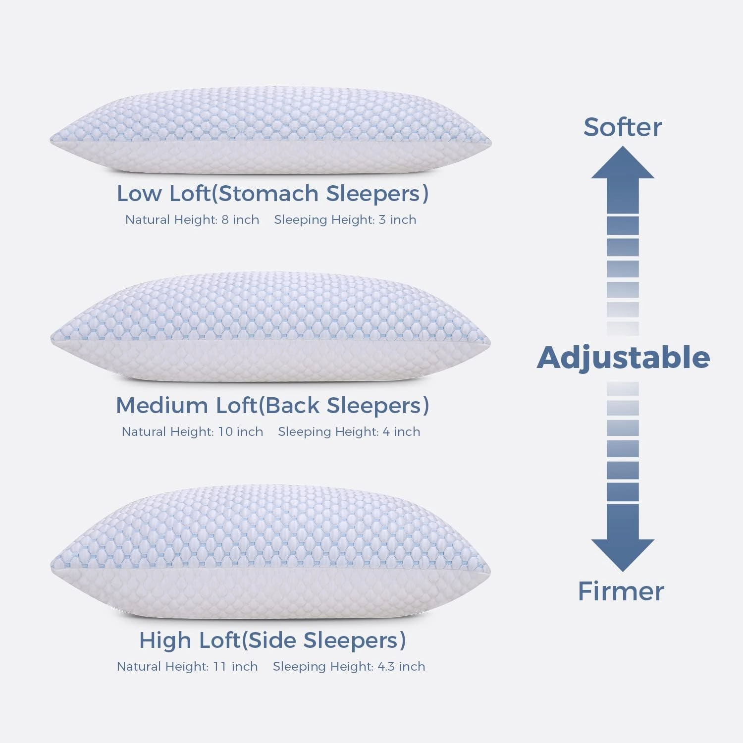 OSBED Cooling Adjustable Shredded Memory Foam Pillows Queen Size Set of 2 - Temperature-Regulating for All Sleepers with Dual Airflow Ventilation(CertiPUR-US & Hypoallergenic & Machine Washable)