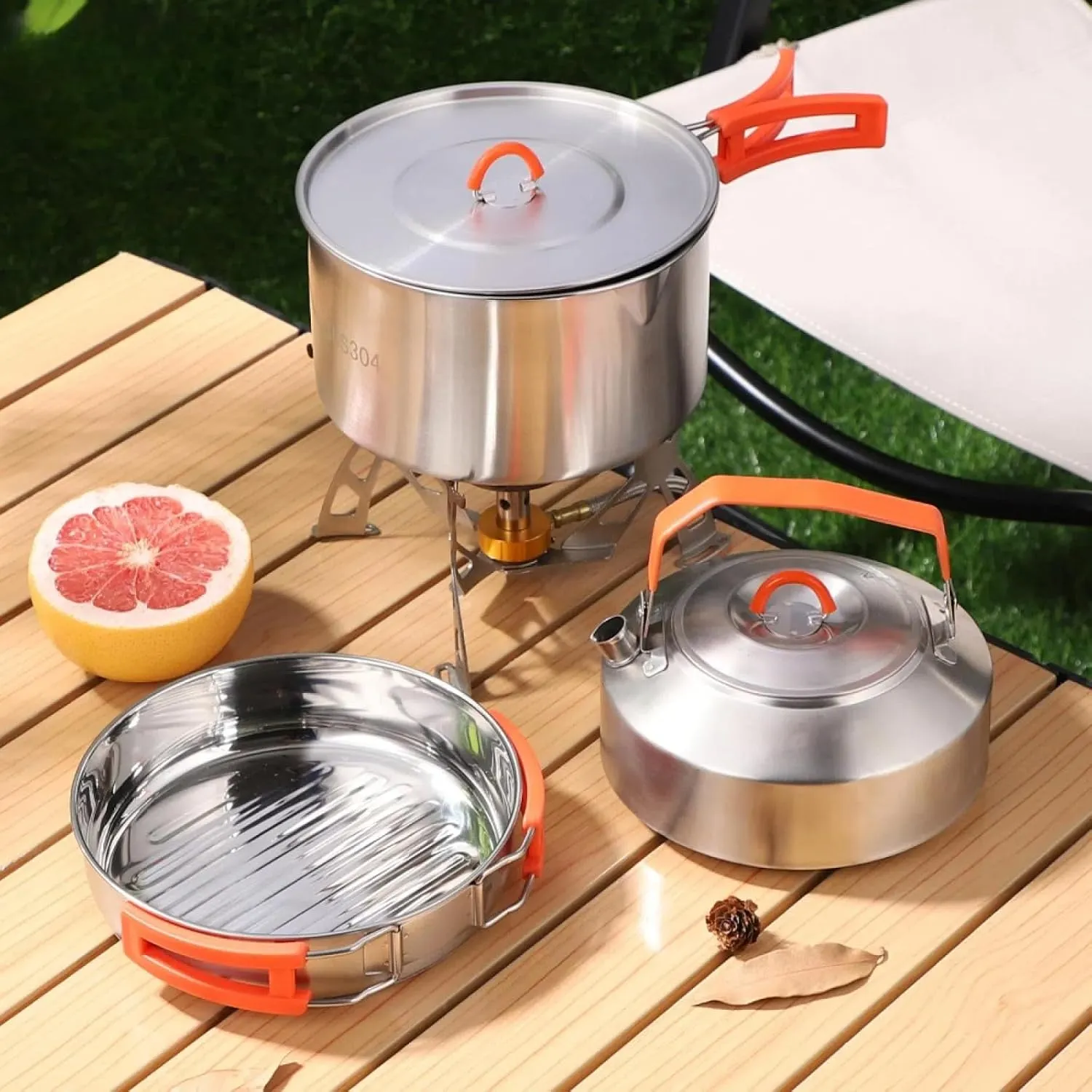 Outdoor cookware 304 Stainless Steel Camping Set Pot and pan Set of Three