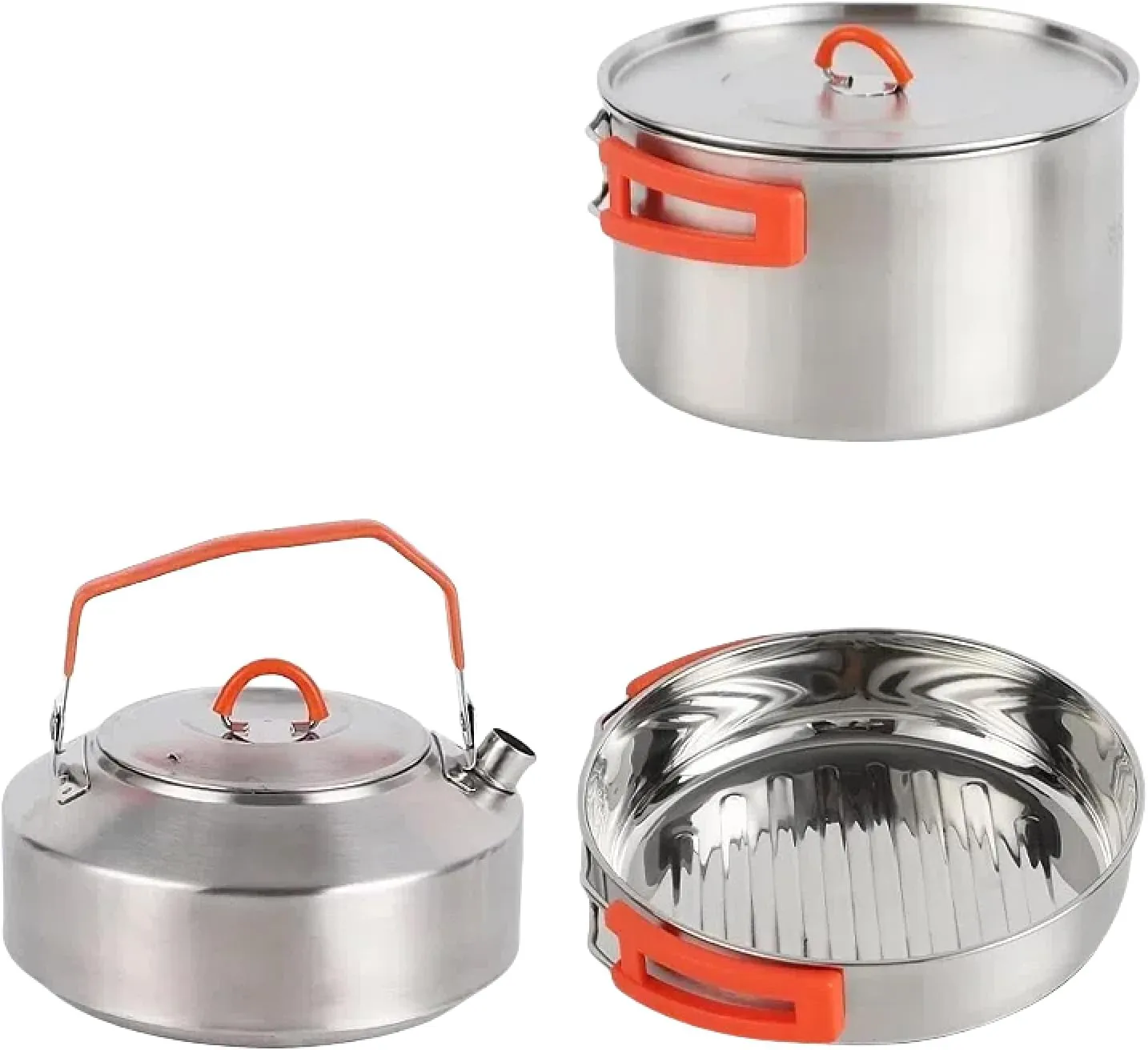 Outdoor cookware 304 Stainless Steel Camping Set Pot and pan Set of Three