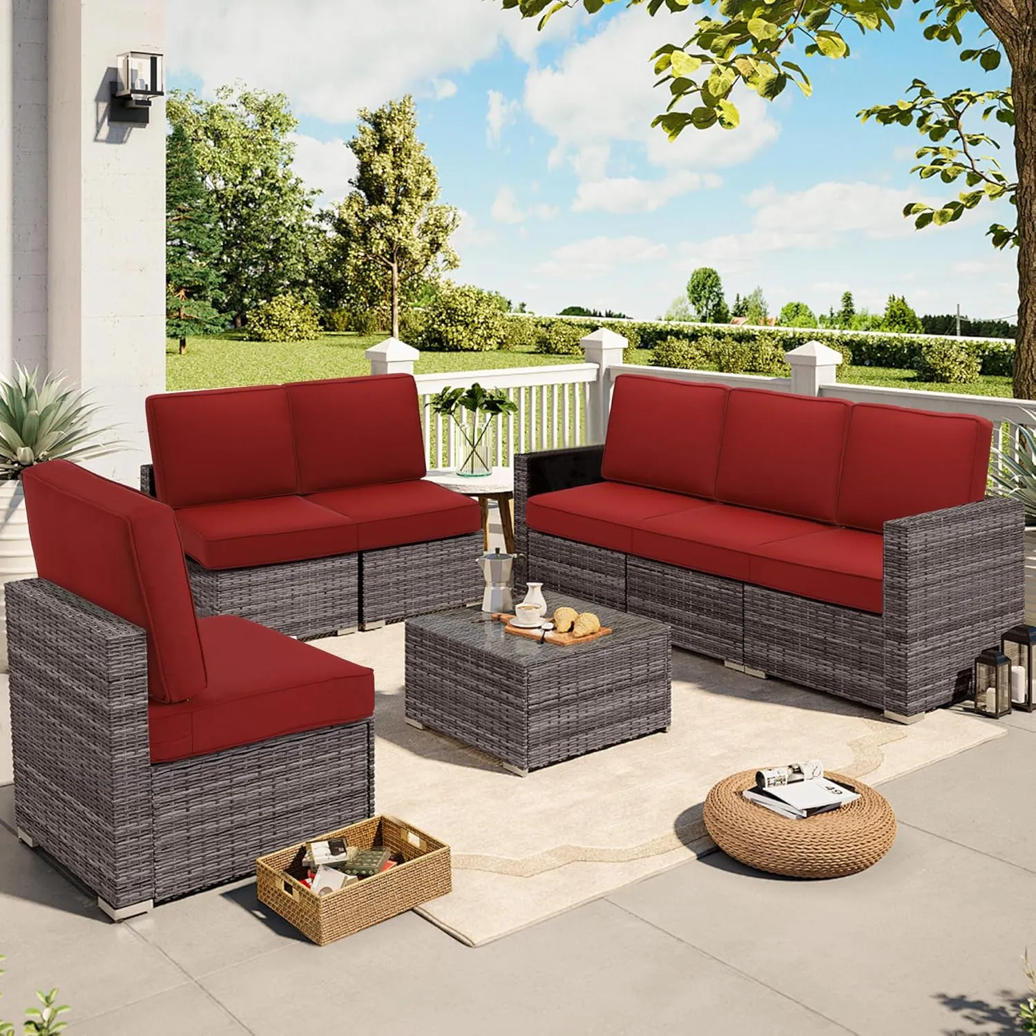Outdoor Deep Seating Cushion Set, 24" x 24", Patio Chair Deep Seat Cushion and Back Cushion (1, Red)