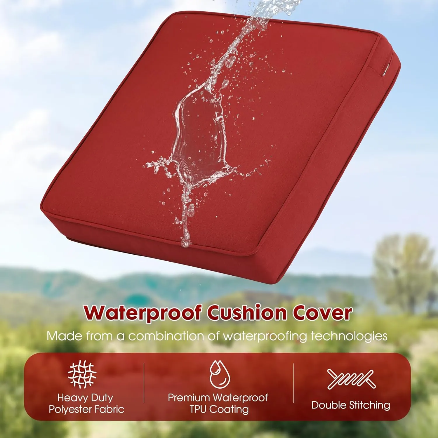 Outdoor Deep Seating Cushion Set, 24" x 24", Patio Chair Deep Seat Cushion and Back Cushion (1, Red)