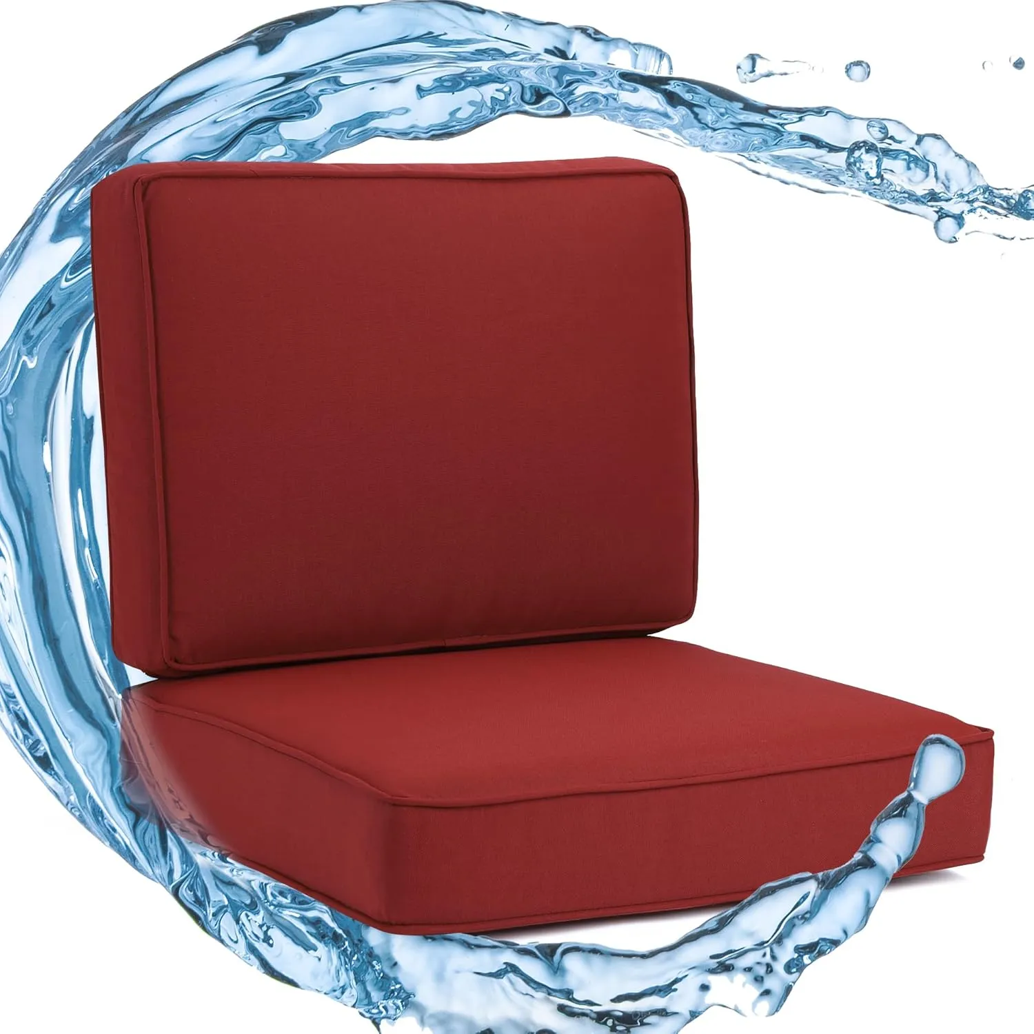 Outdoor Deep Seating Cushion Set, 24" x 24", Patio Chair Deep Seat Cushion and Back Cushion (1, Red)