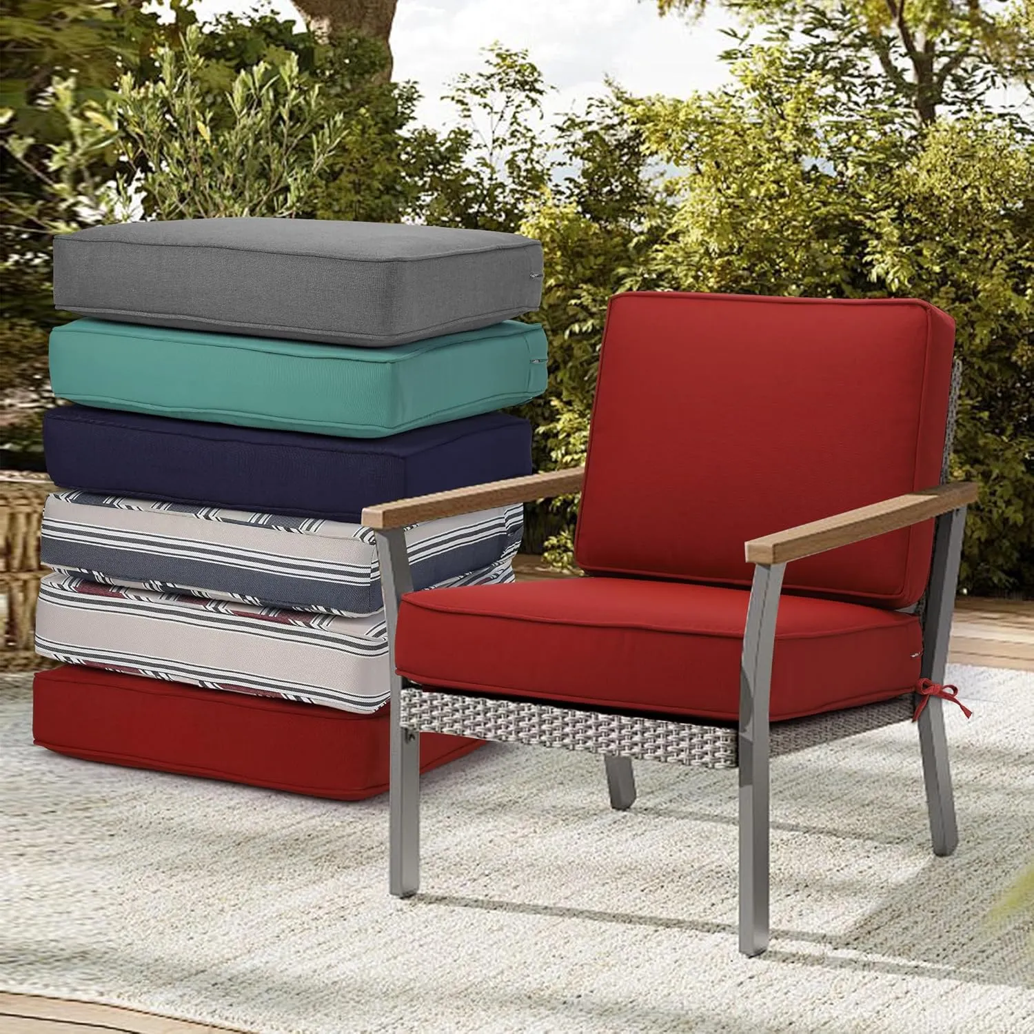 Outdoor Deep Seating Cushion Set, 24" x 24", Patio Chair Deep Seat Cushion and Back Cushion (1, Red)