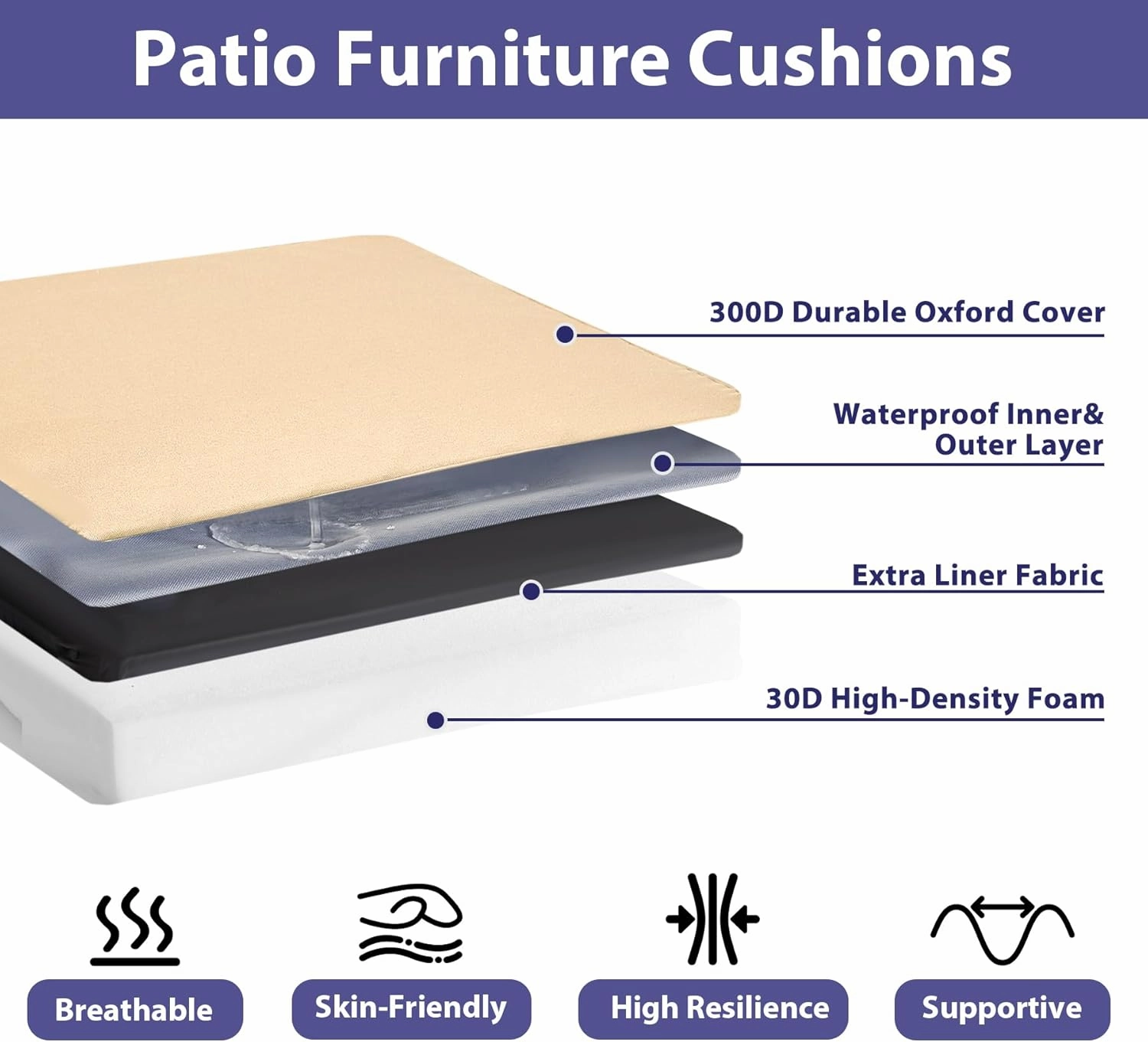 Outdoor Chair Cushions Set of 4, Waterproof Outdoor Seat Cushions for Patio Furniture, Patio Chair Cushion with Handle and Ties, Square Out Door Chair Pads,18.5" x 16" x 3", Beige