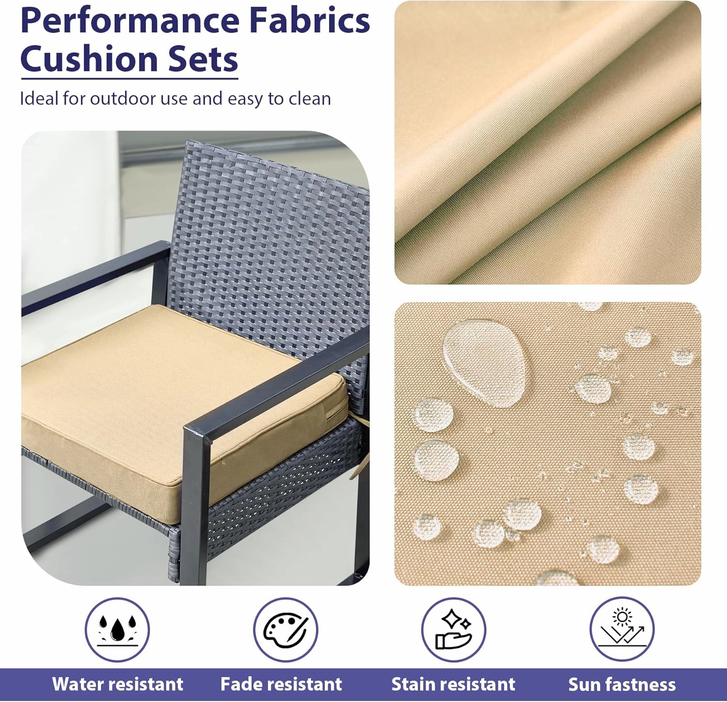 Outdoor Chair Cushions Set of 4, Waterproof Outdoor Seat Cushions for Patio Furniture, Patio Chair Cushion with Handle and Ties, Square Out Door Chair Pads,18.5" x 16" x 3", Beige