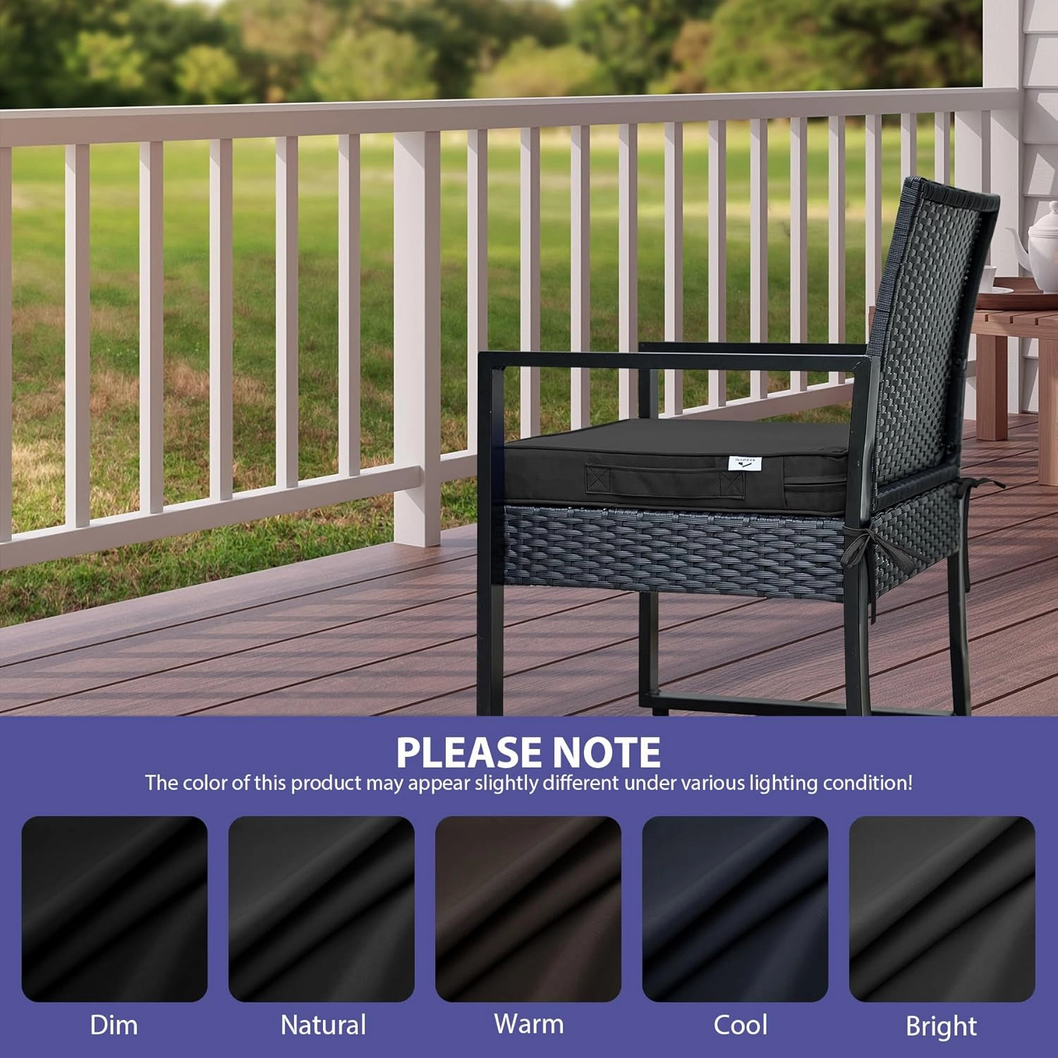 Outdoor Chair Cushions Set of 4,Waterproof Outdoor Seat Cushions for Patio Furniture,Patio Chair Cushion with Handle and Ties, Square Out Door Chair Pads,19" x 19" x 3", Black