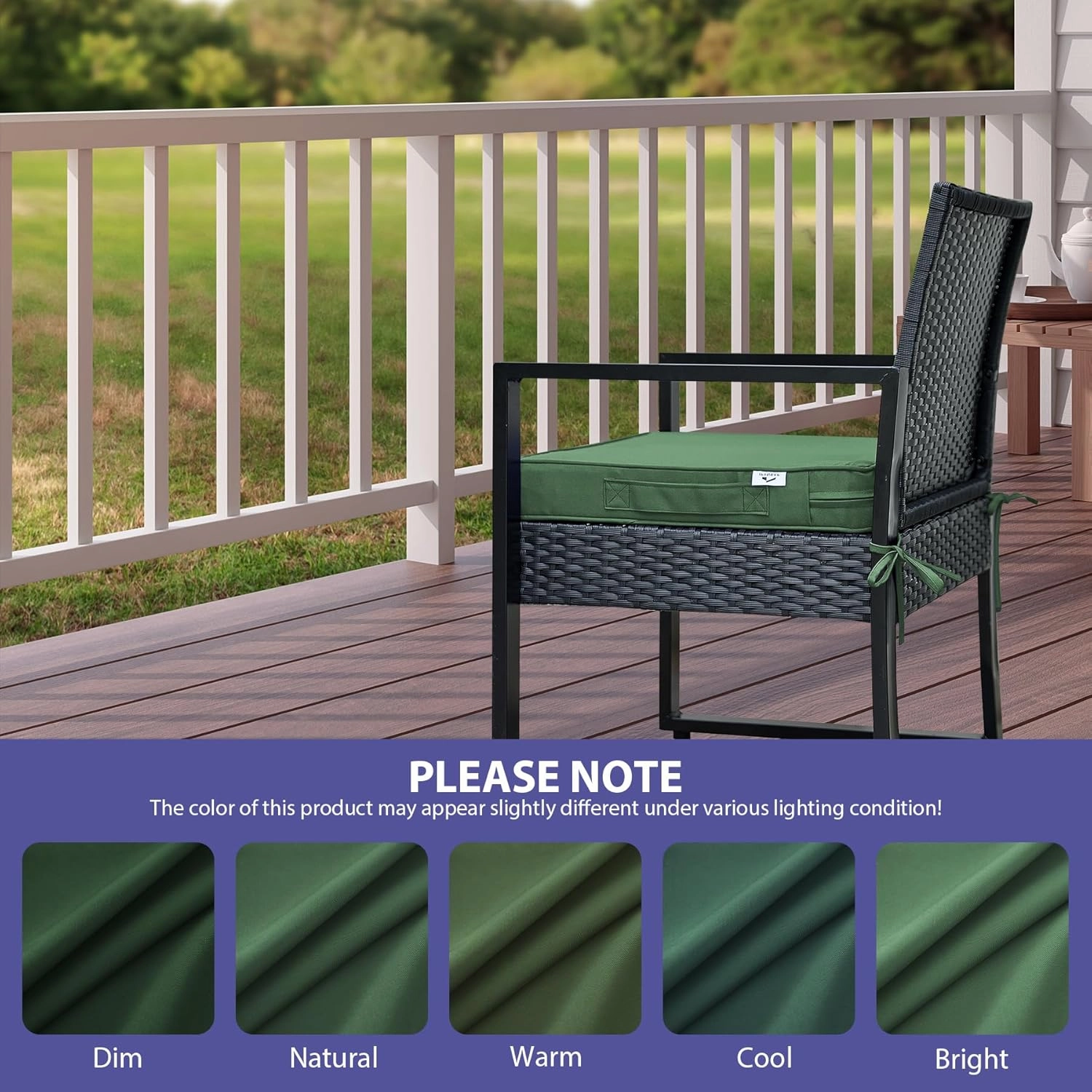 Outdoor Chair Cushions Set of 4,Waterproof Outdoor Seat Cushions for Patio Furniture,Patio Chair Cushion with Handle and Ties, Square Out Door Chair Pads,19" x 19" x 3", Forest Green