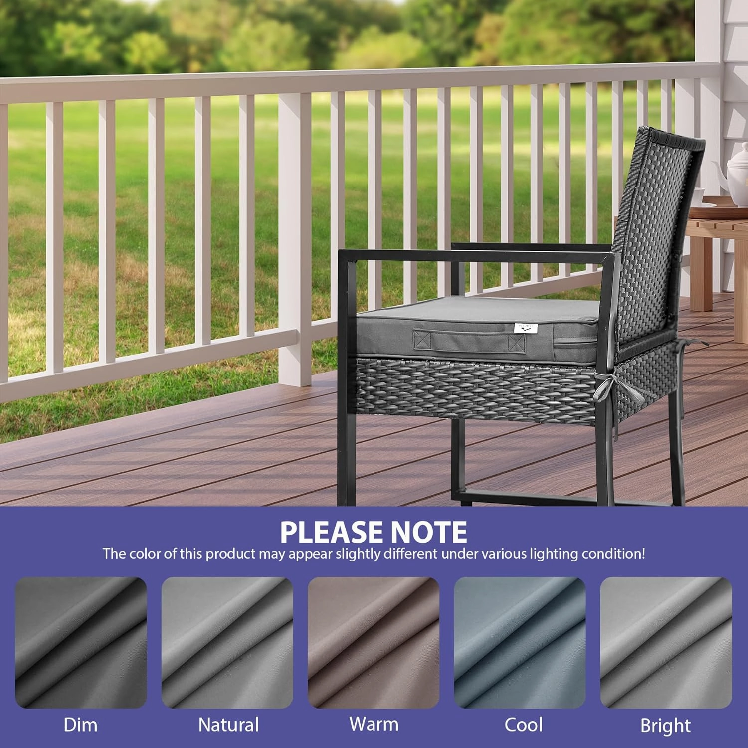Outdoor Chair Cushions Set of 4, Waterproof Outdoor Seat Cushions for Patio Furniture, Patio Chair Cushion with Handle and Ties, Square Out Door Chair Pads,19" x 19" x 3", Light Grey