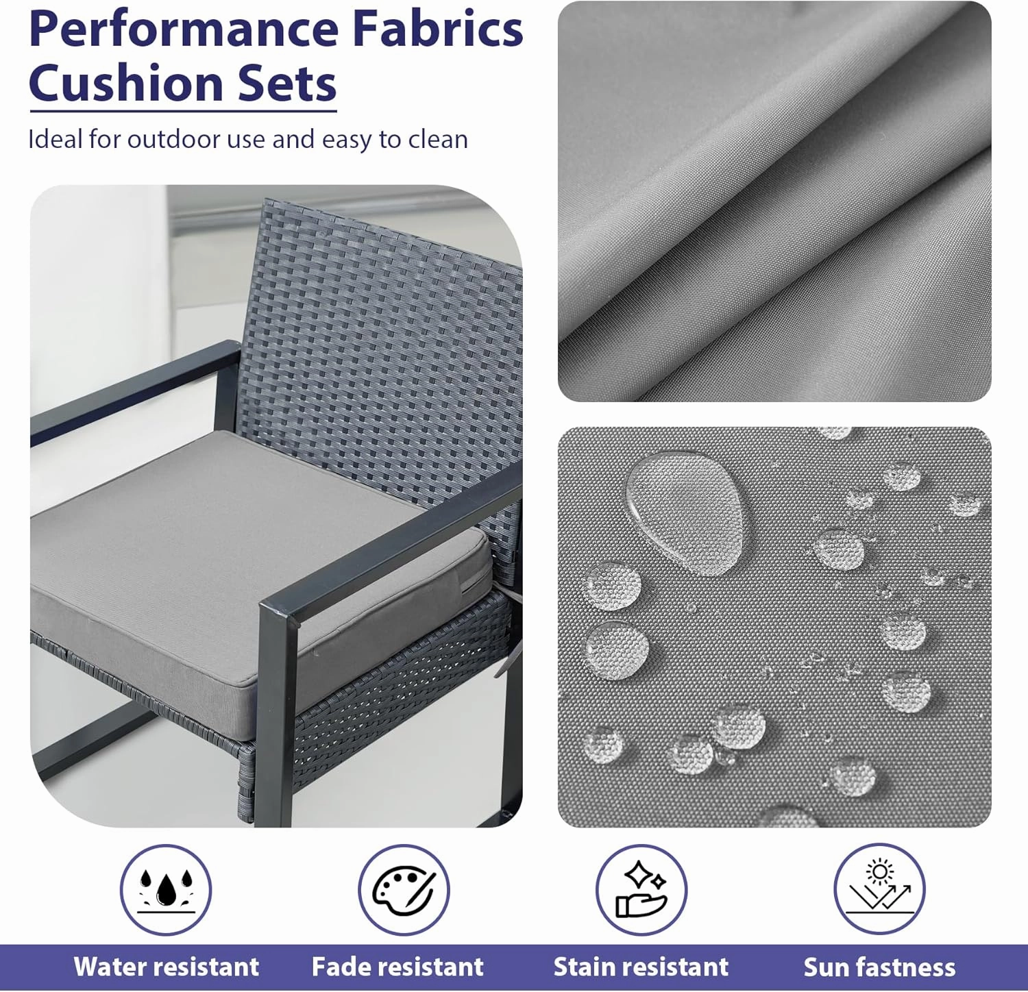 Outdoor Chair Cushions Set of 4, Waterproof Outdoor Seat Cushions for Patio Furniture, Patio Chair Cushion with Handle and Ties, Square Out Door Chair Pads,19" x 19" x 3", Light Grey