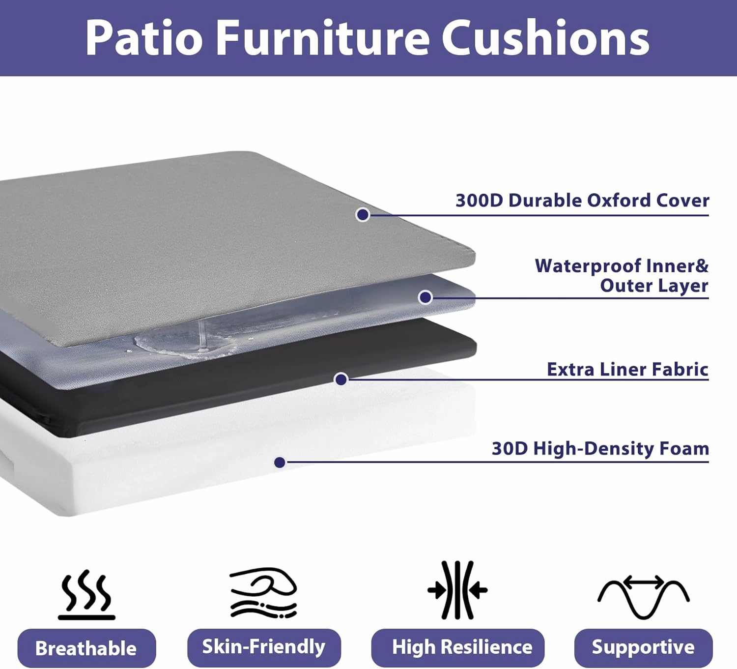 Outdoor Chair Cushions Set of 4, Waterproof Outdoor Seat Cushions for Patio Furniture, Patio Chair Cushion with Handle and Ties, Square Out Door Chair Pads,19" x 19" x 3", Light Grey