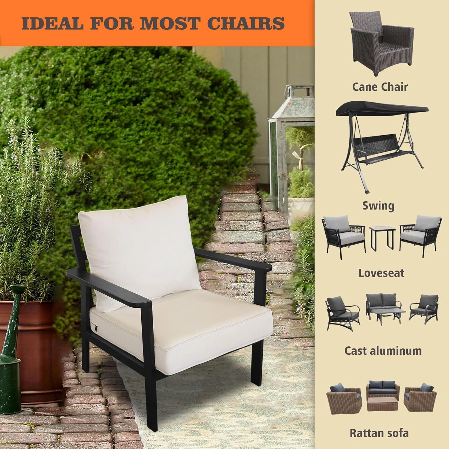 Outdoor Deep Seat Cushions Set 24x28 inch Outdoor Deep Seat Cushions Set:Resilient Foam Filling,All Weather Resistant Patio Cushions Patio Furniture,Almond 2 Sets