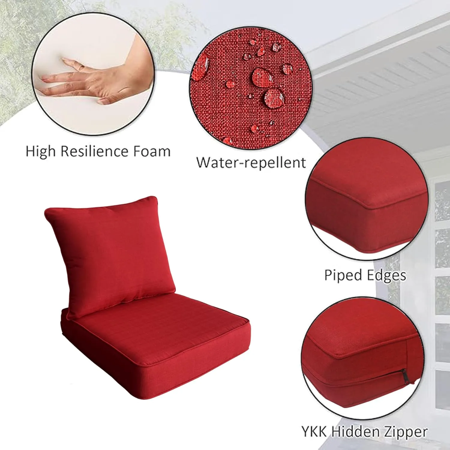 Outdoor/Indoor 22x24 inch Deep Seat Patio Cushions Set of 1 Resilient Foam Filling Water Repellent Stain-Resistant UV Resistant Weather Resistant Patio Cushions Chili