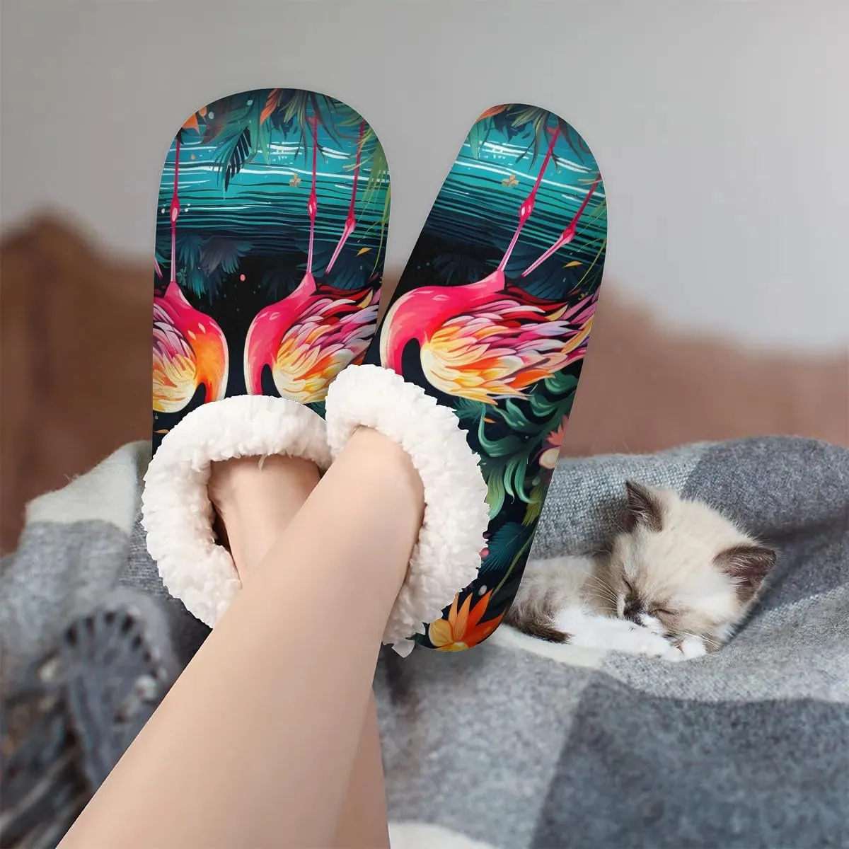 Outer Space Solar System of Planets Milky Way Neptune Venus Mercury Sphere Illustration Women's Soft Slippers Fuzzy Slip On House Slippers for Winter Bedroom Outdoor with Fleece Lining