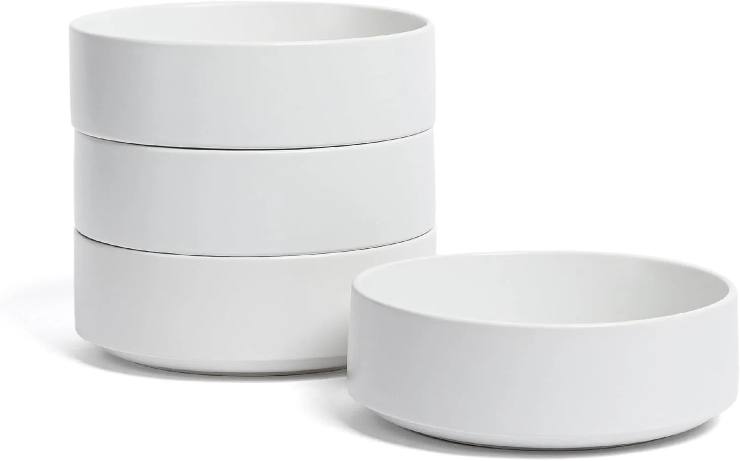 over&back Stackable Cereal Bowl Set - Stoneware Dishes - Comes with 4 Cereal Bowls - Easy-to-Stack Breakfast Place Settings - 6.2" x 6.2" x 2.2" - 25oz - Semi-Matte White