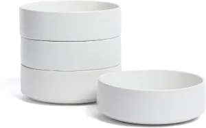 over&back Stackable Cereal Bowl Set - Stoneware Dishes - Comes with 4 Cereal Bowls - Easy-to-Stack Breakfast Place Settings - 6.2" x 6.2" x 2.2" - 25oz - Semi-Matte White